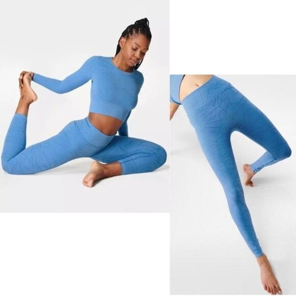 NWOT Sweaty Betty | Motion Jacquard 7/8 Workout Legging Regatta Blue - Picture 1 of 10